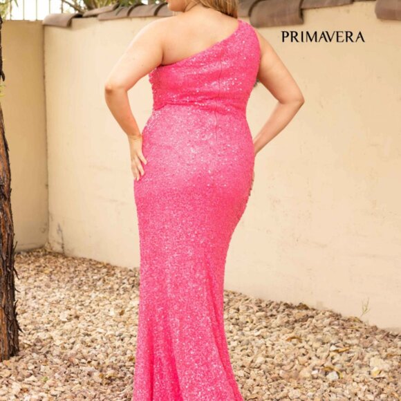 Primavera Couture Hot Pink Sequin One Shoulder Prom Dress 14004 - Picture 2 of 2